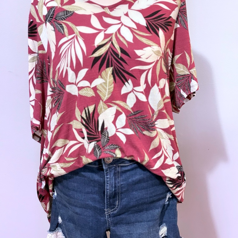 Lane Bryant Pink and Red Blouse with Peter Pan Collar
